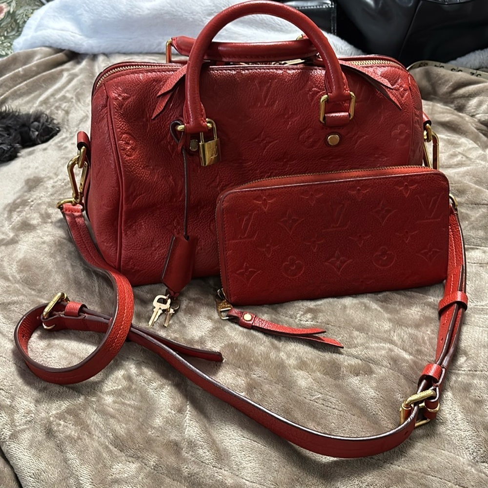 LV red empriente bandoliere 25 and wallet